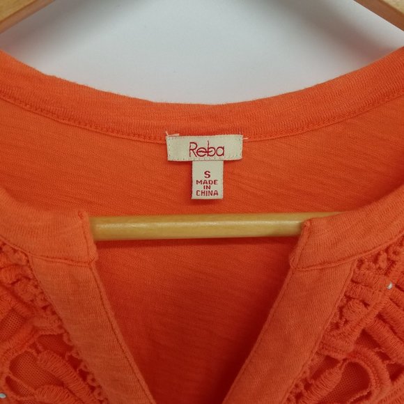 Reba orange embroidered netting stud button up shirt size S - Picture 4 of 5